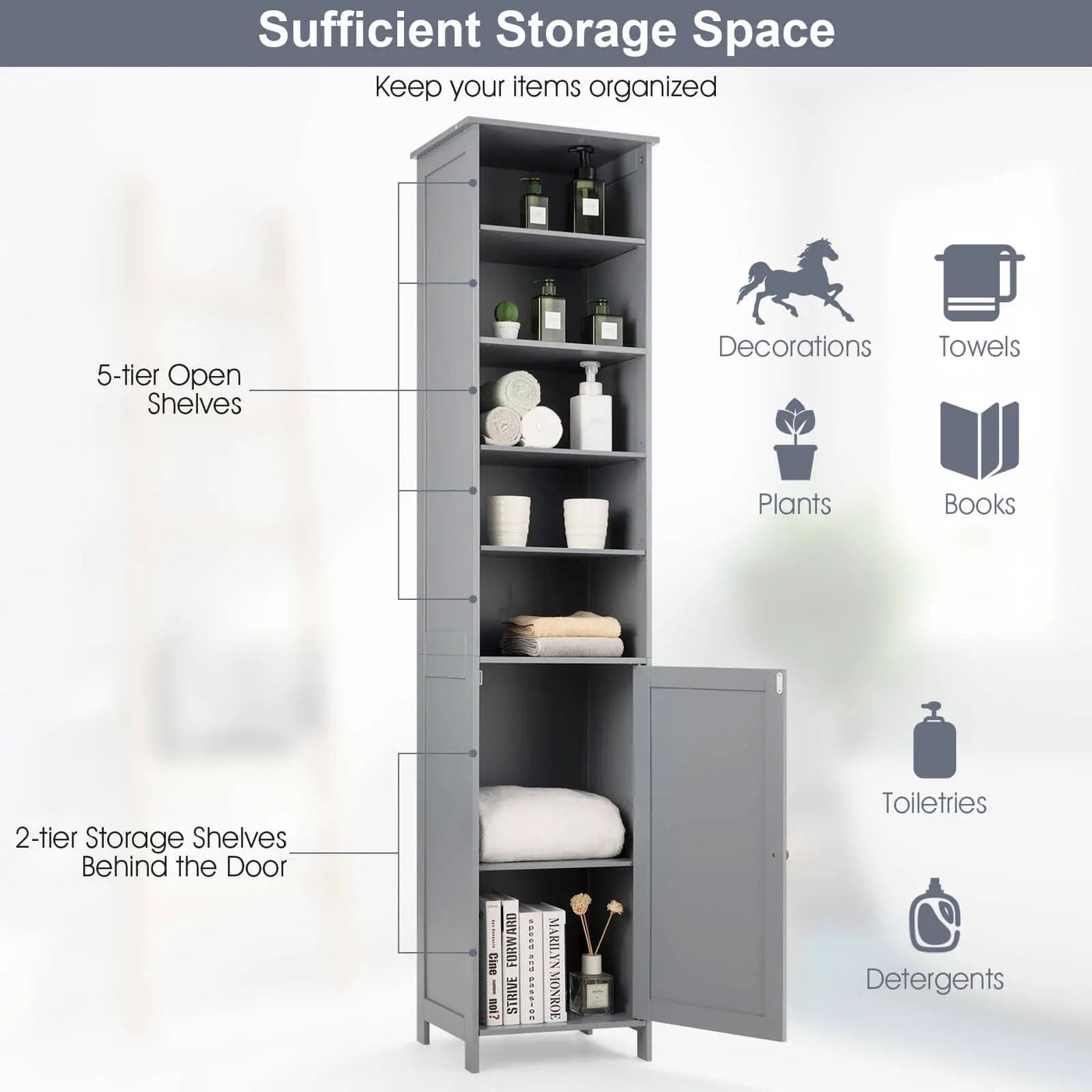72 Inches Free Standing Tall Floor Bathroom Storage Cabinet by DirectDeals
