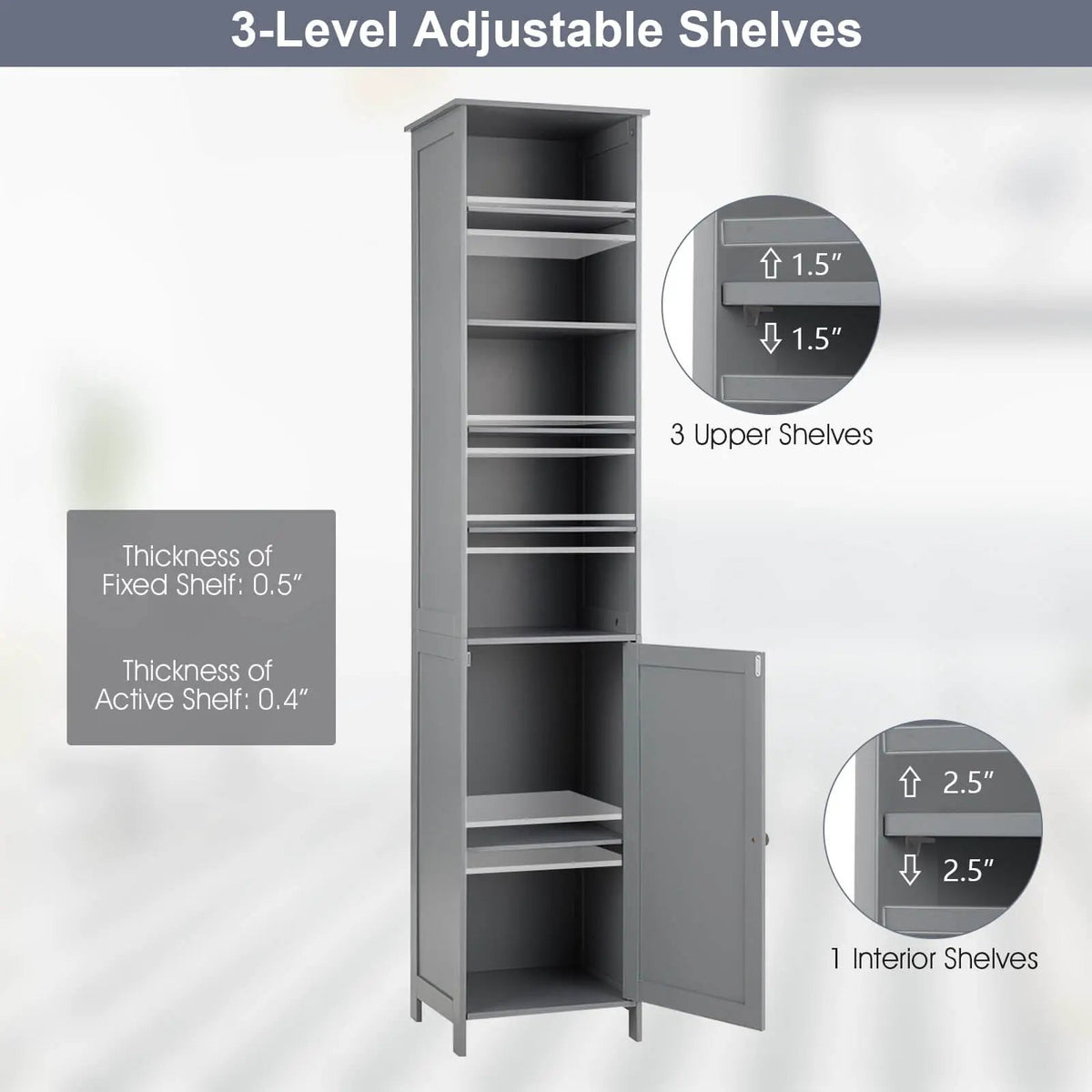 72 Inches Free Standing Tall Floor Bathroom Storage Cabinet by DirectDeals
