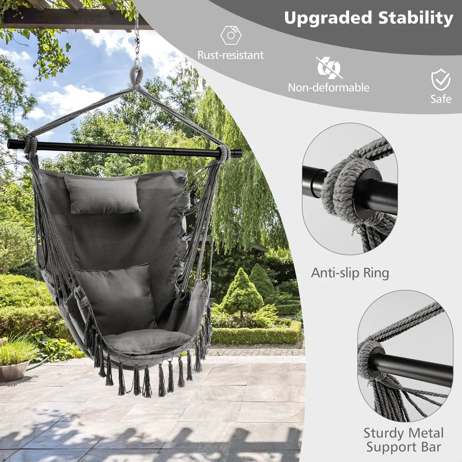 Hanging Rope Swing Chair with Soft Pillow and Cushions by DirectDeals