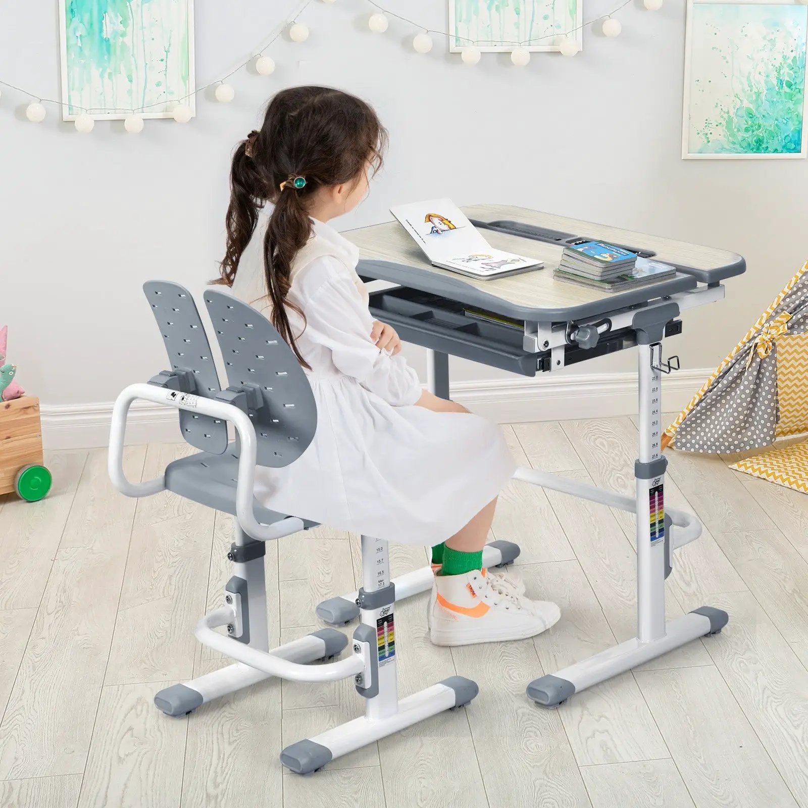 Height Adjustable Kids Study Desk and Chair Set by DirectDeals