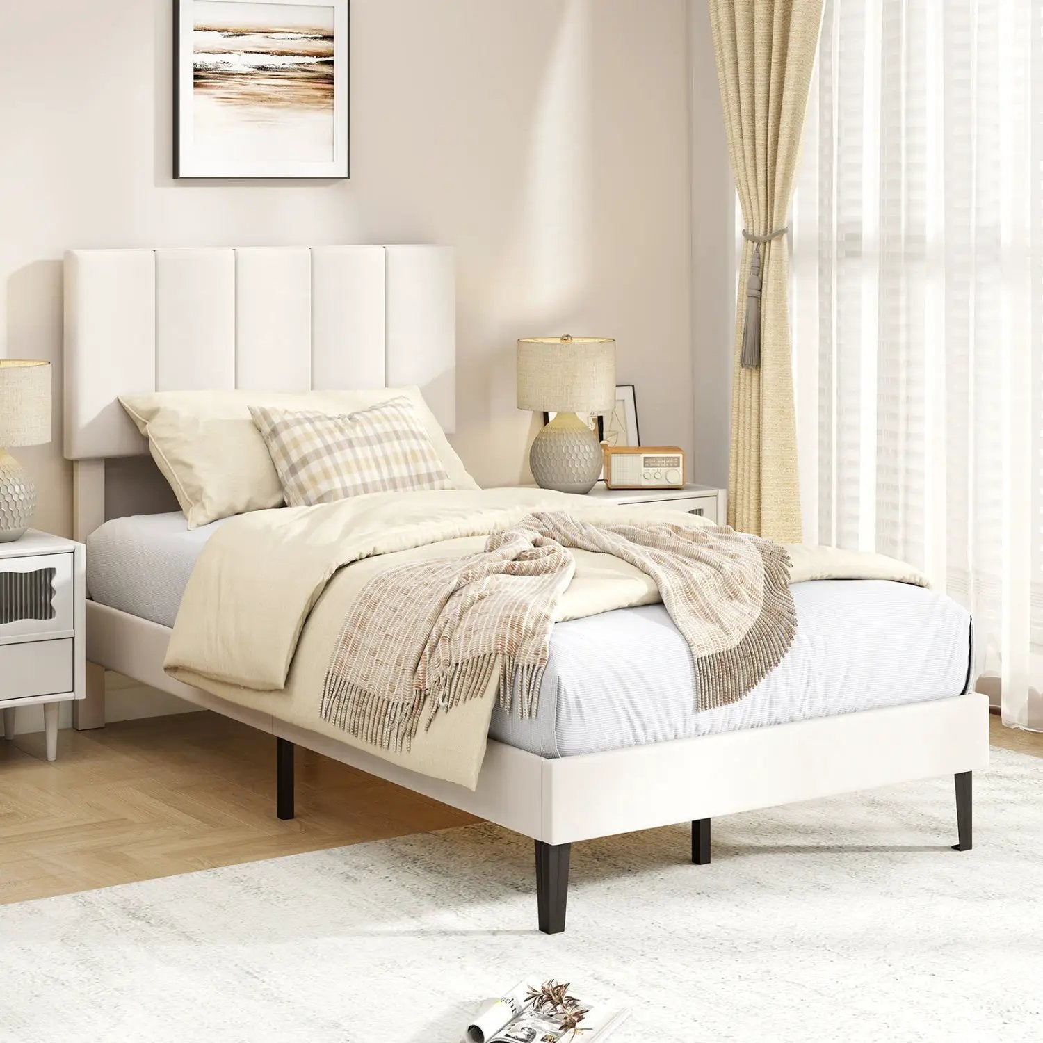 Upholstered Platform Bed with Adjustable Headboard - Twin by DirectDeals