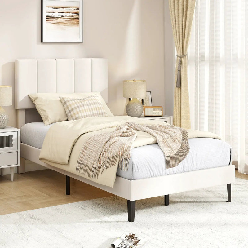 Upholstered Platform Bed with Adjustable Headboard - Twin by DirectDeals
