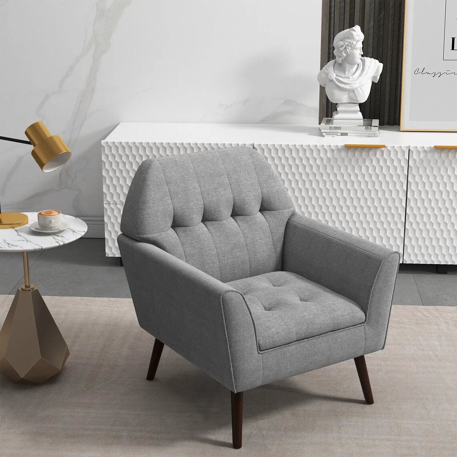 Modern Tufted Fabric Accent Chair with Rubber Wood Legs by DirectDeals