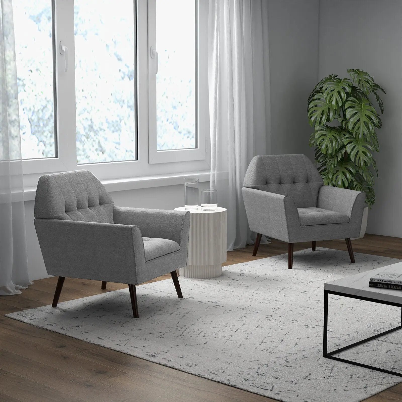 Modern Tufted Fabric Accent Chair with Rubber Wood Legs by DirectDeals