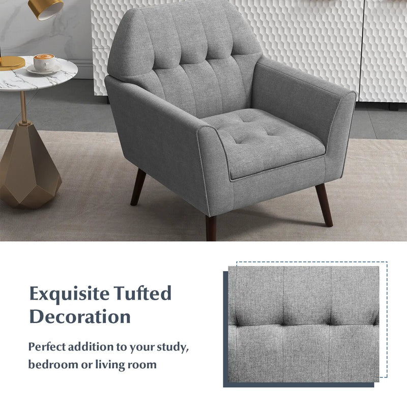Modern Tufted Fabric Accent Chair with Rubber Wood Legs by DirectDeals