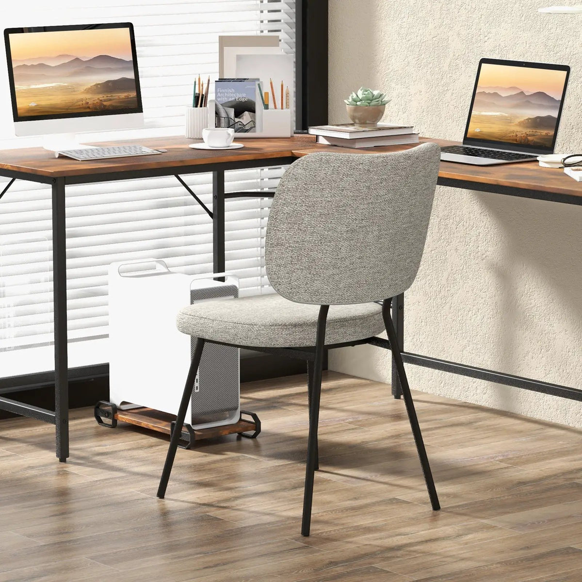 Set of 2 Modern Armless Dining Chairs with Linen Fabric by DirectDeals