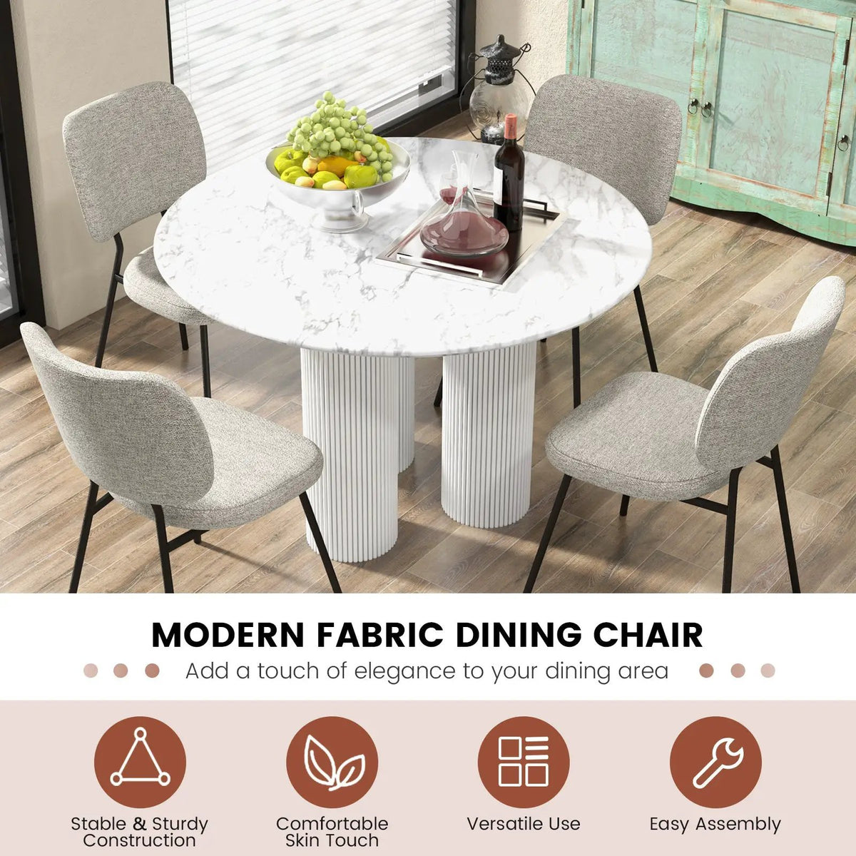 Set of 2 Modern Armless Dining Chairs with Linen Fabric by DirectDeals