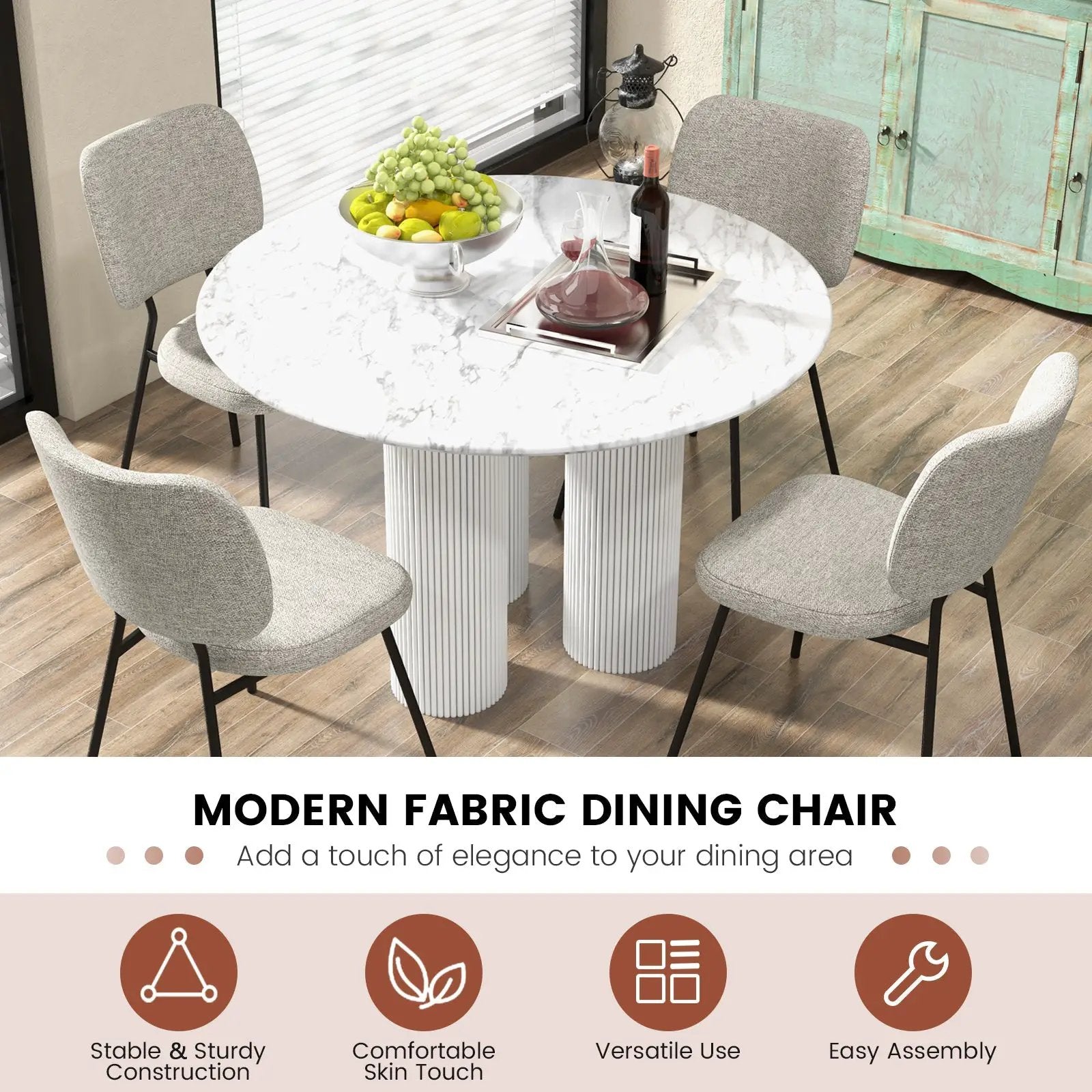Set of 2 Modern Armless Dining Chairs with Linen Fabric by DirectDeals