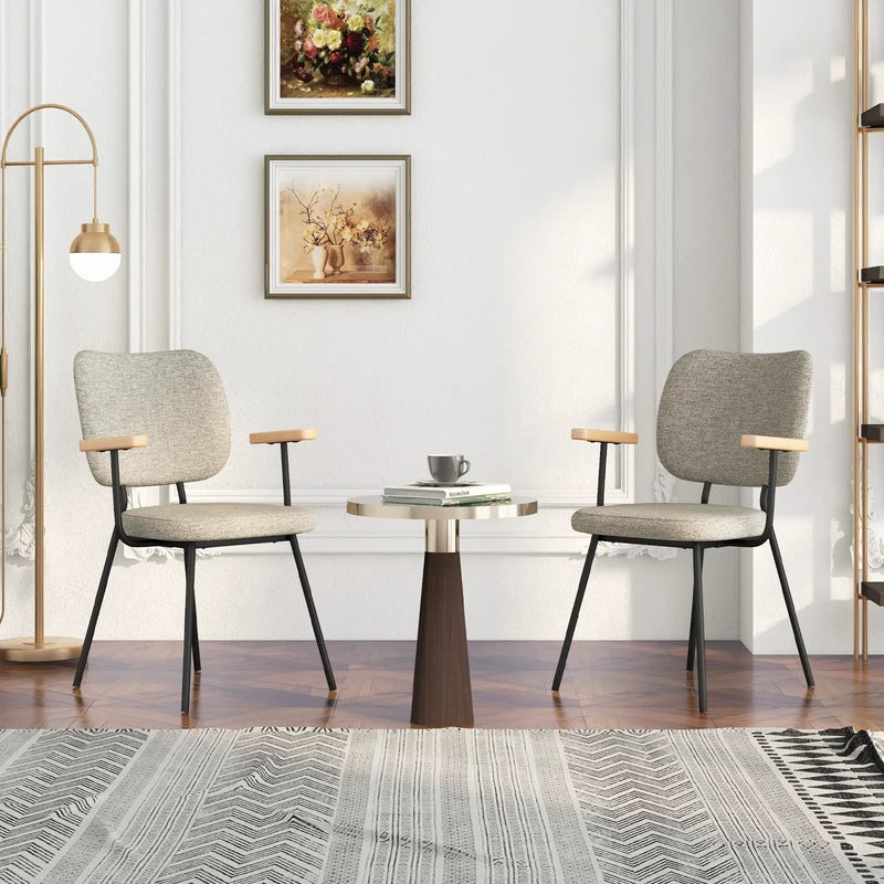 Set of 2 Modern Fabric Dining Chairs with Armrest and Curved Backrest by DirectDeals