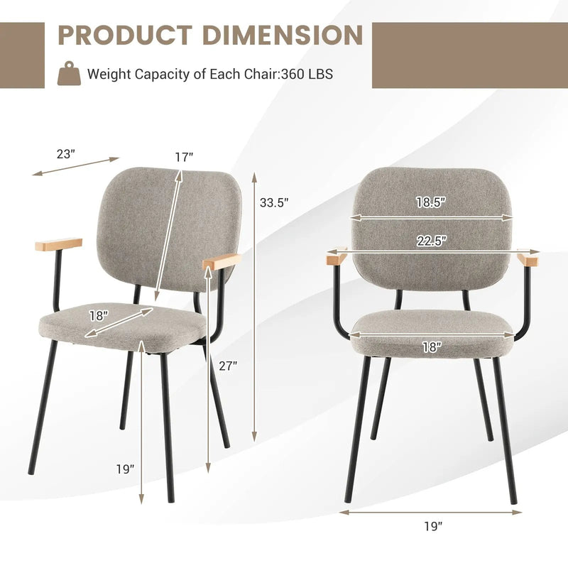 Set of 2 Modern Fabric Dining Chairs with Armrest and Curved Backrest by DirectDeals