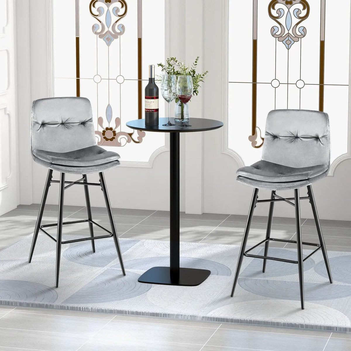 2 Pieces 29 Inch Velvet Bar Stools Set with Tufted Back and Footrests, photo 2 of 9