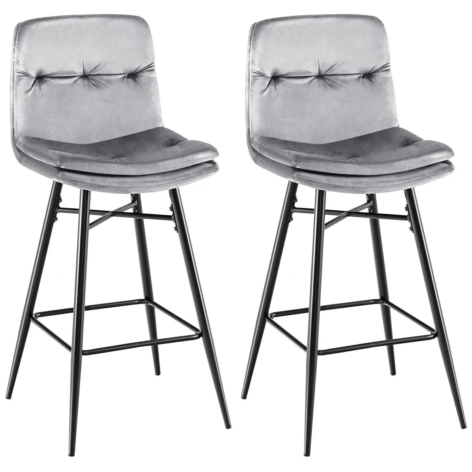 2 Pieces 29 Inch Velvet Bar Stools Set with Tufted Back and Footrests by DirectDeals