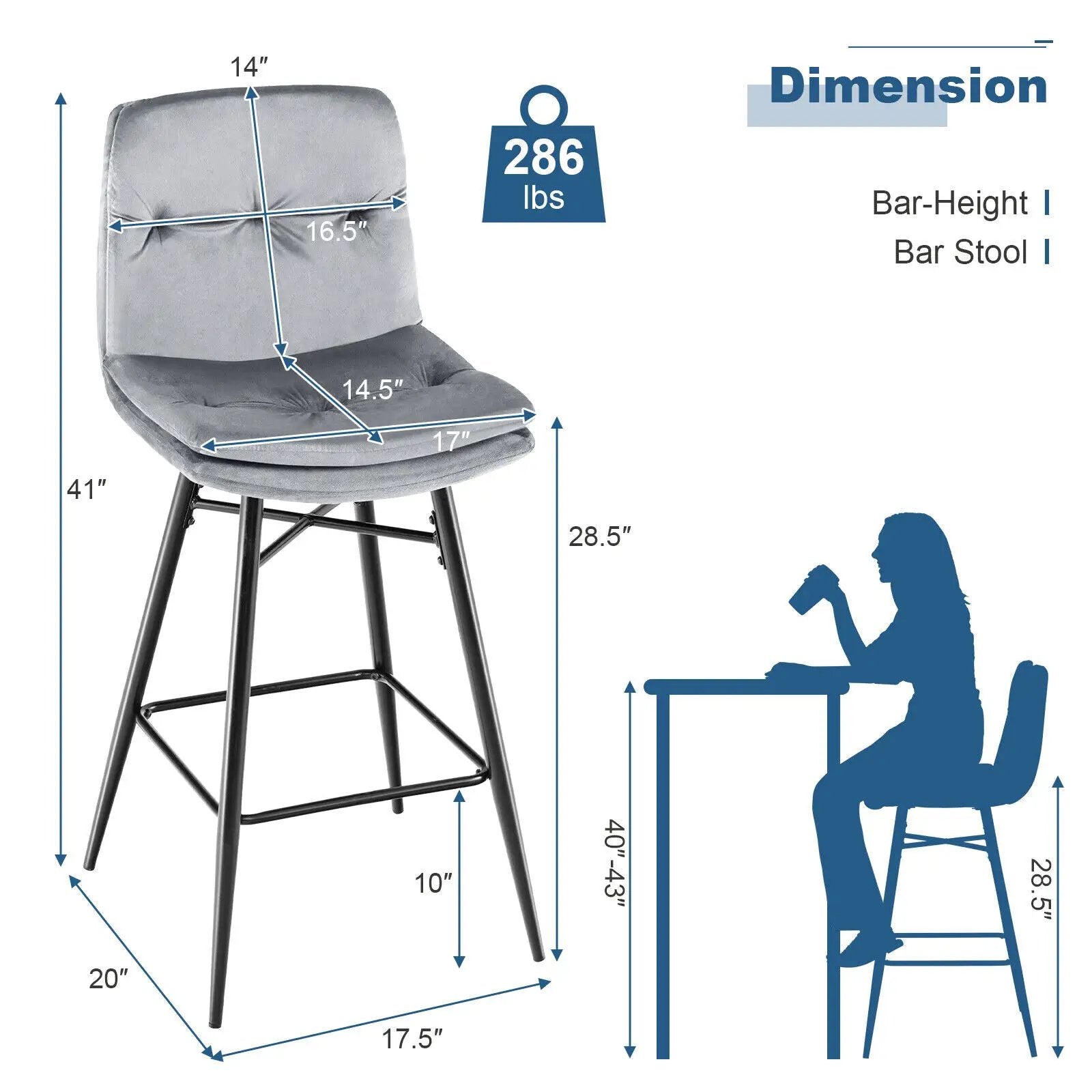 2 Pieces 29 Inch Velvet Bar Stools Set with Tufted Back and Footrests by DirectDeals
