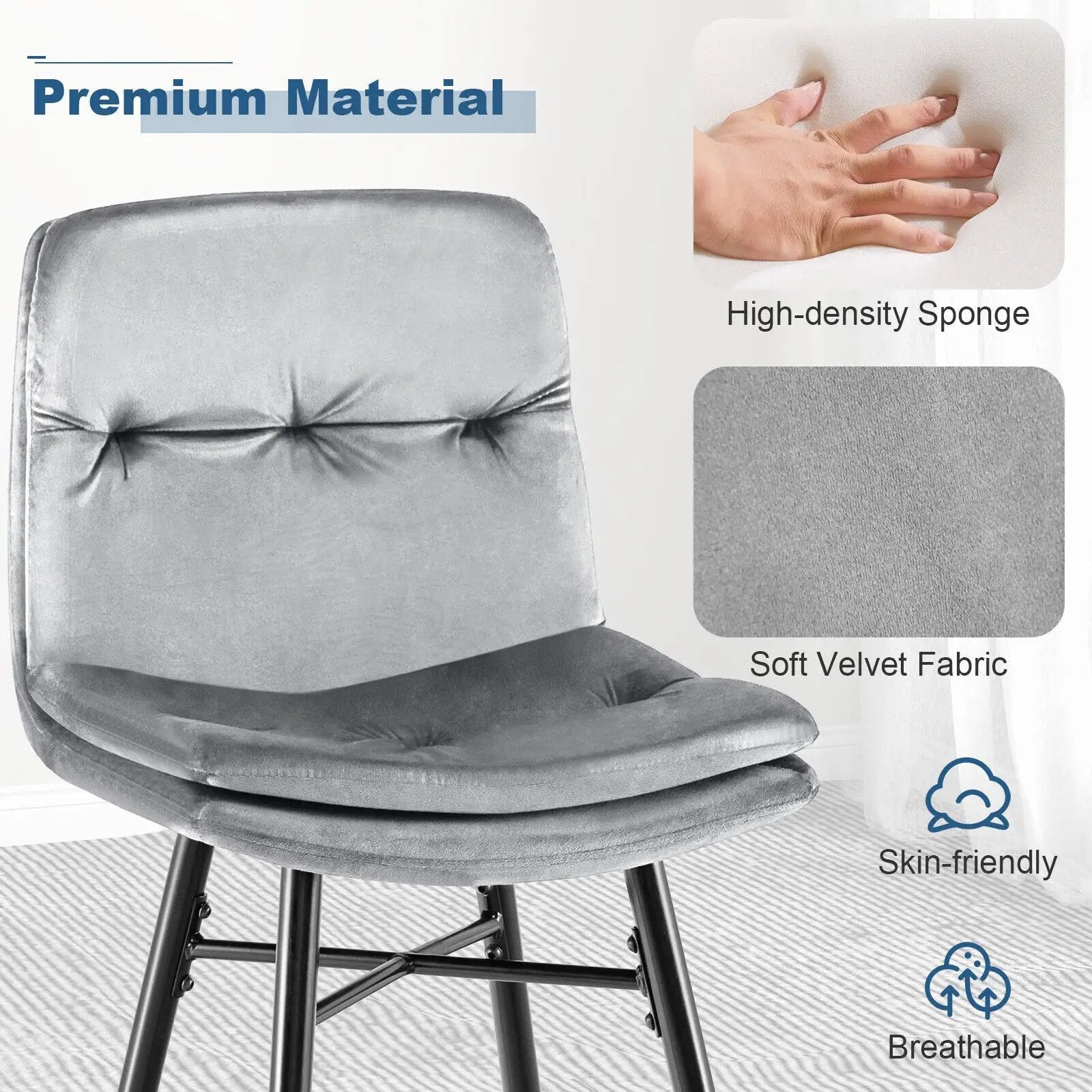 2 Pieces 29 Inch Velvet Bar Stools Set with Tufted Back and Footrests by DirectDeals