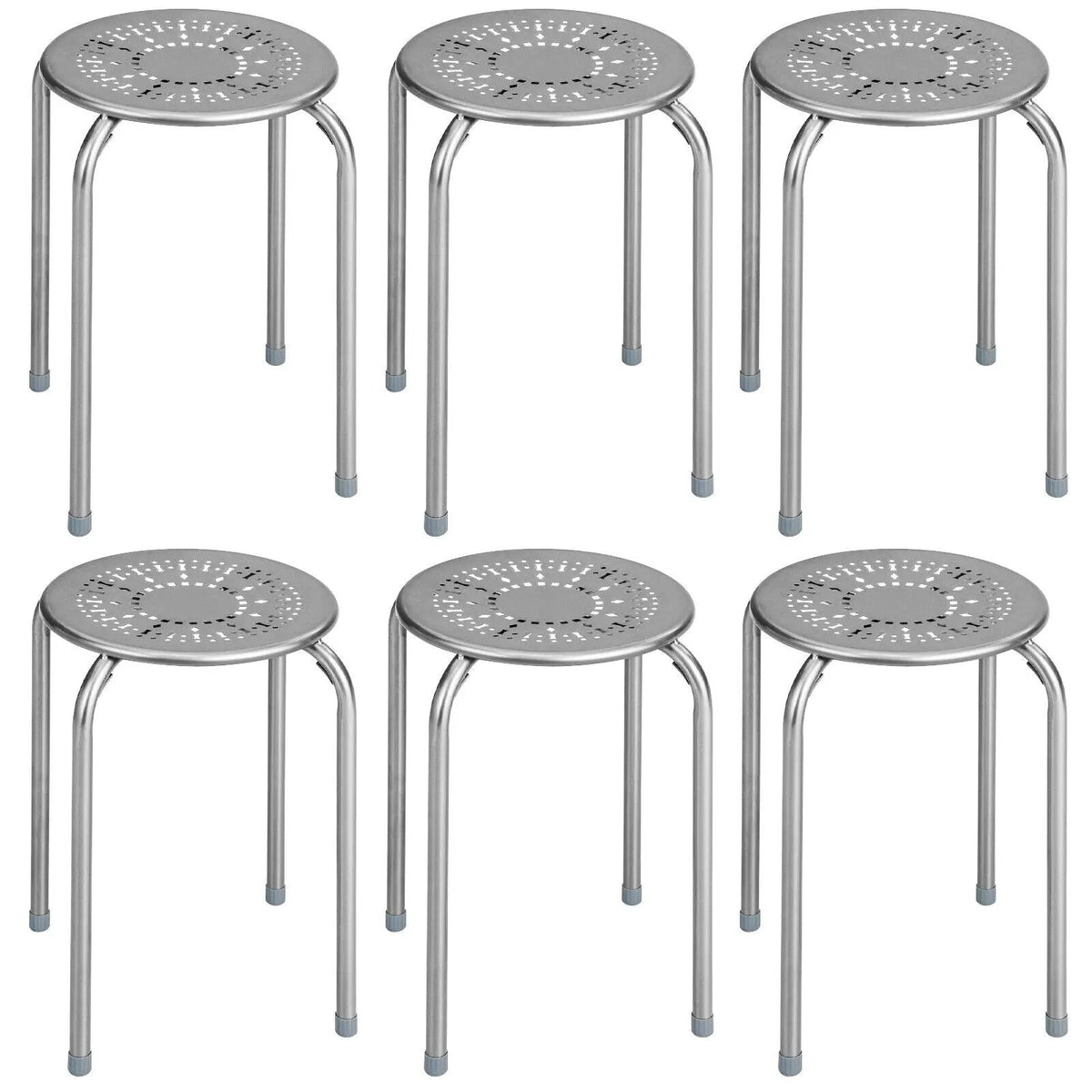 6-Pack Stackable Multifunctional Daisy Design Backless Round Metal Stool Set, photo 9 of 9