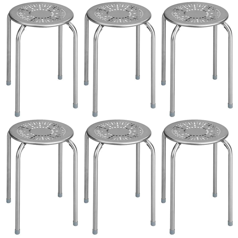 6-Pack Stackable Multifunctional Daisy Design Backless Round Metal Stool Set by DirectDeals