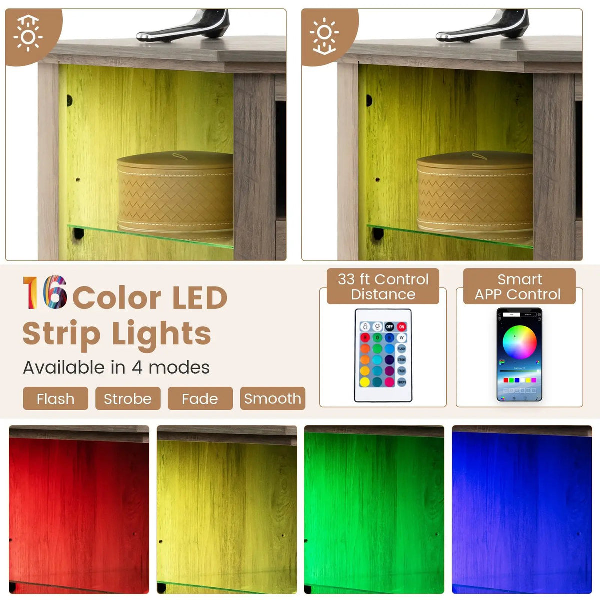 Fireplace Corner TV Stand with LED Lights and Smart APP Control for 50 Inches TV by DirectDeals