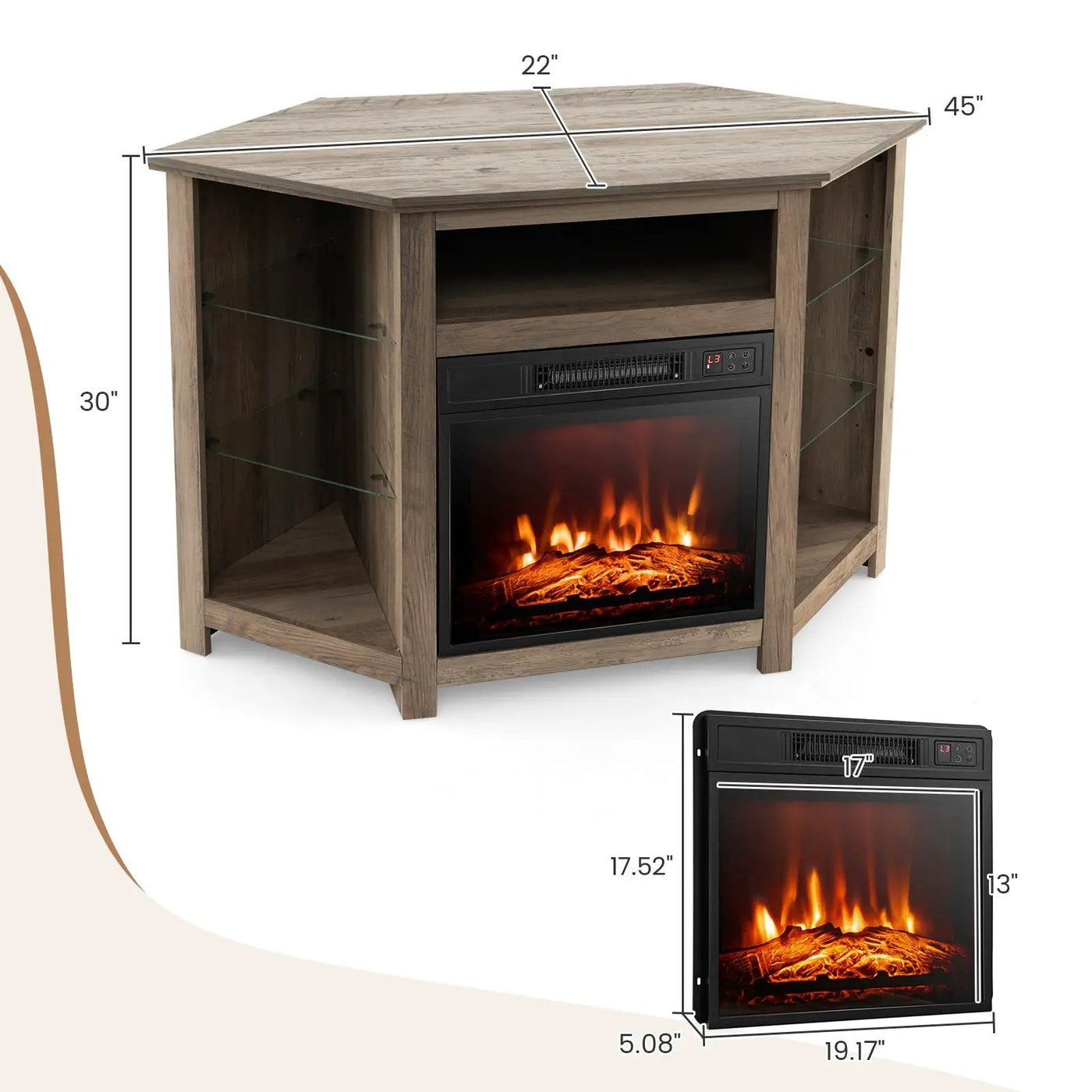 Fireplace Corner TV Stand with LED Lights and Smart APP Control for 50 Inches TV by DirectDeals