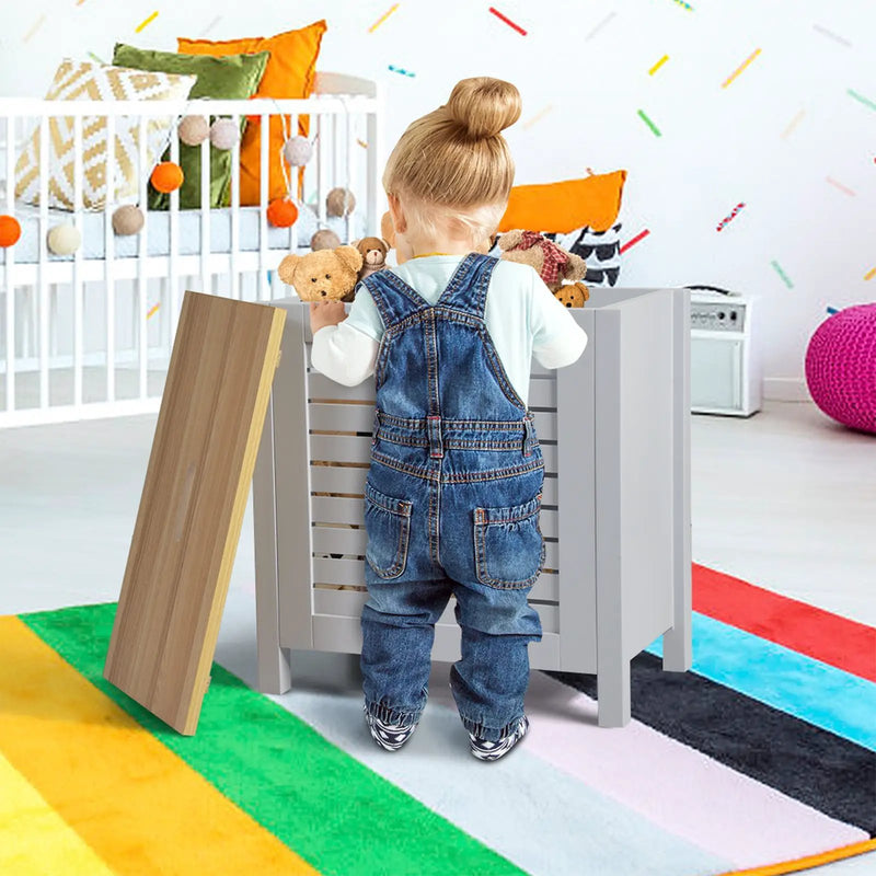 Wooden Kids Toy Storage Organizer with Lid-Gray by DirectDeals