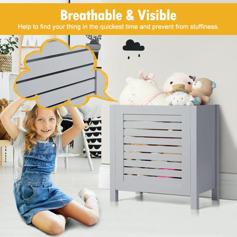 Wooden Kids Toy Storage Organizer with Lid-Gray by DirectDeals