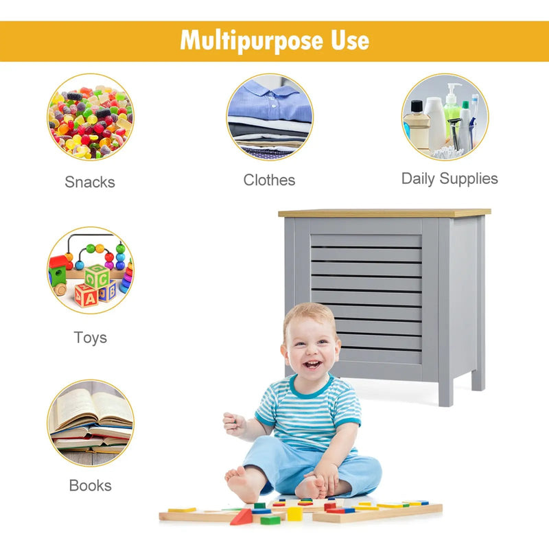Wooden Kids Toy Storage Organizer with Lid-Gray by DirectDeals