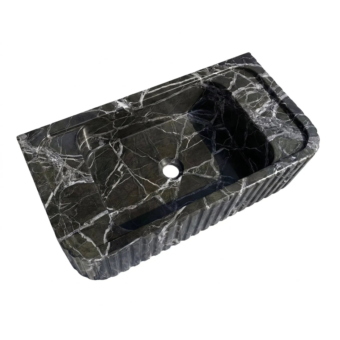 Green Levanto Marble Rectangular Wall Mount Fluted Bathroom Sink by GMSTONE