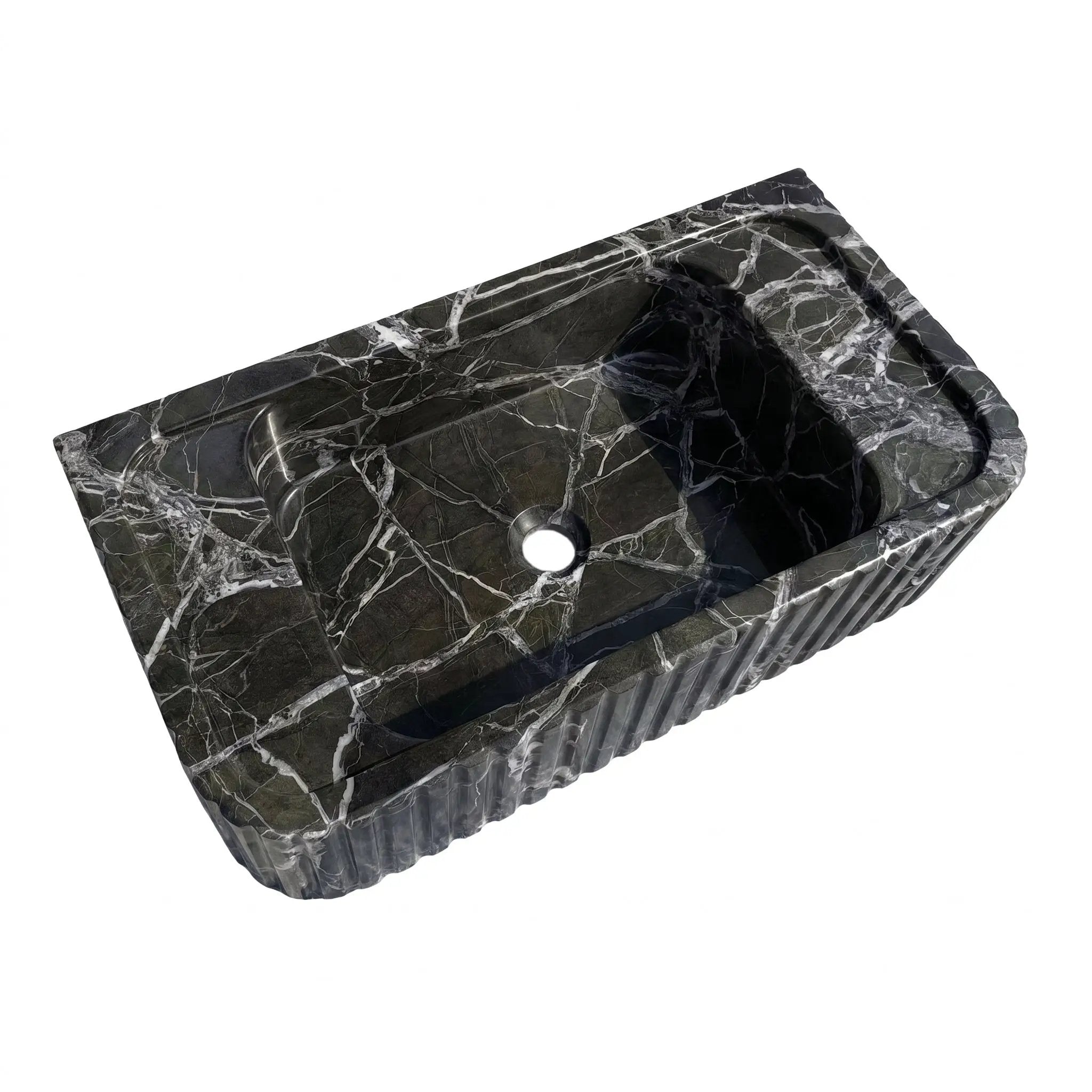 Green Levanto Marble Rectangular Wall Mount Fluted Bathroom Sink by GMSTONE