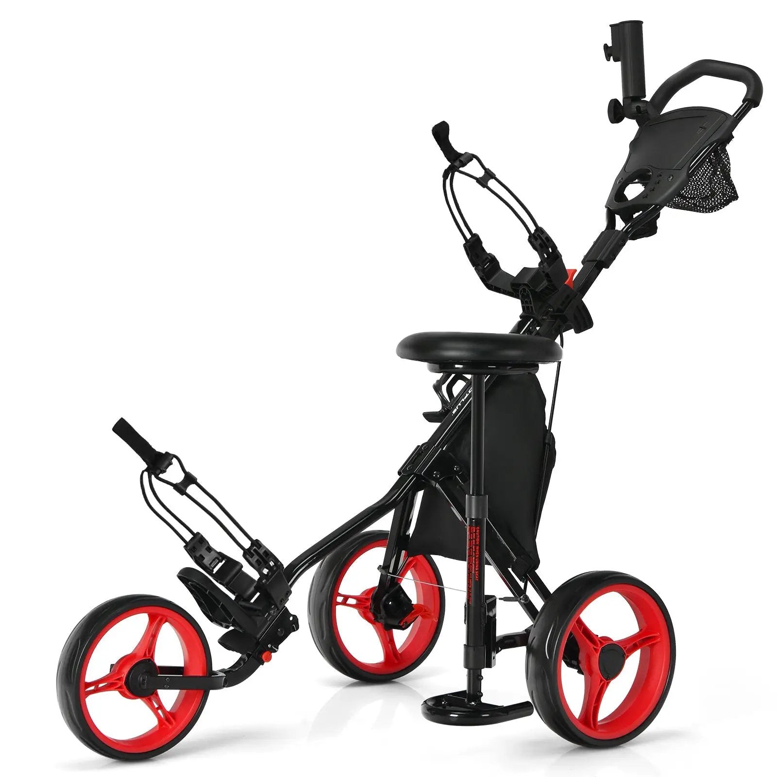 3 Wheels Folding Golf Push Cart with Seat Scoreboard and Adjustable Handle by DirectDeals