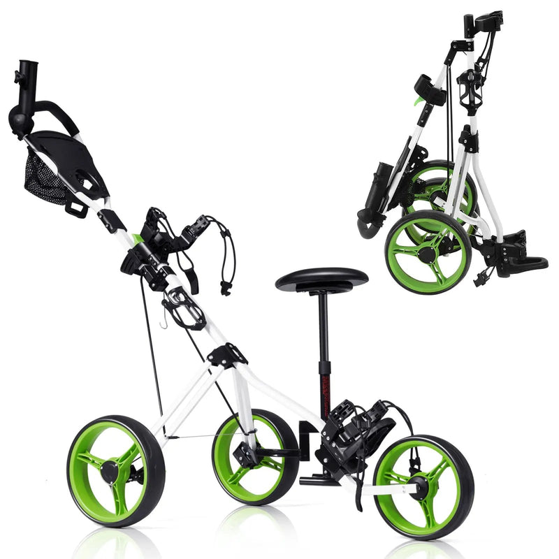 3 Wheels Push Pull Golf Trolley with Scoreboard Bag by DirectDeals