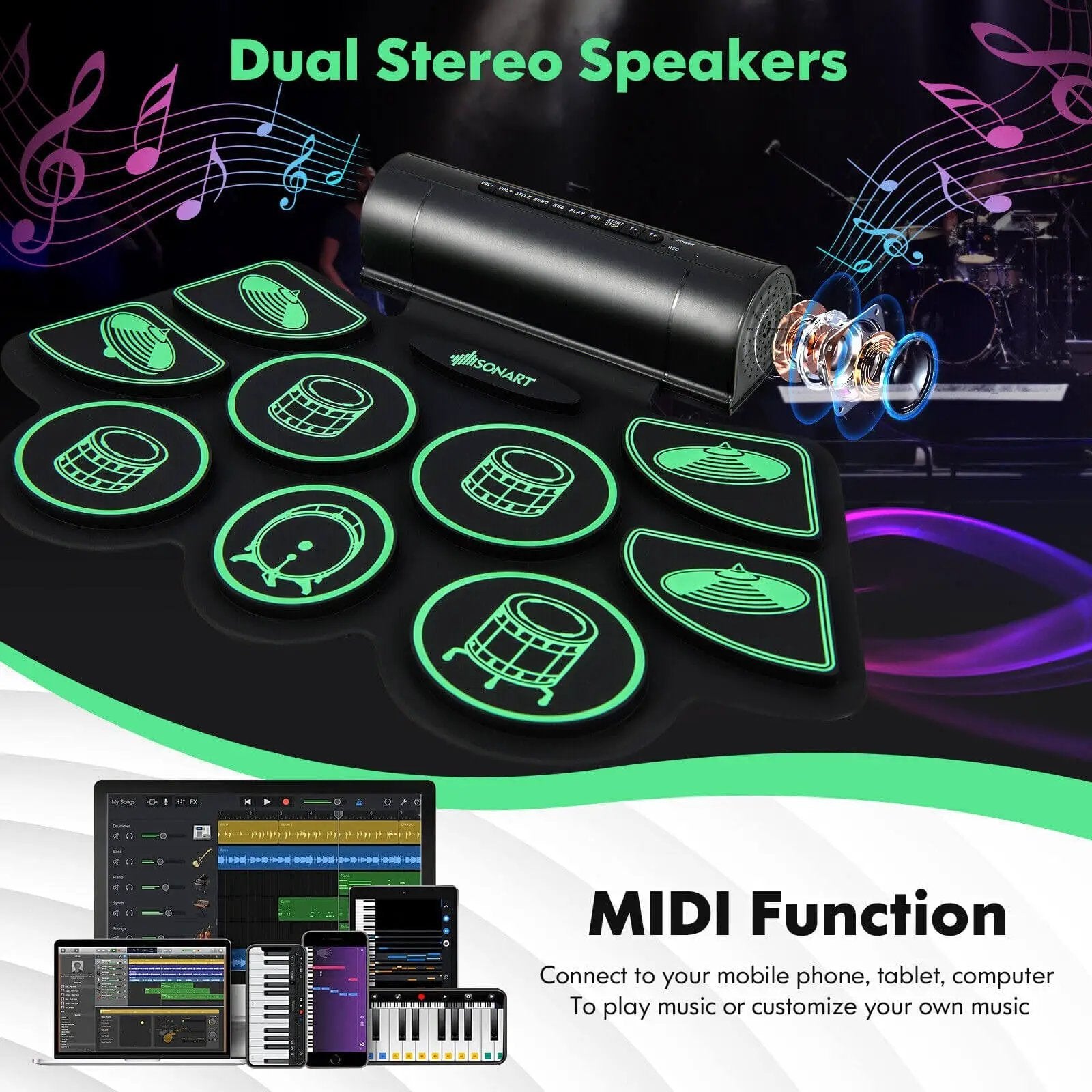 Electronic Drum Set with 2 Build-in Stereo Speakers for Kids by DirectDeals