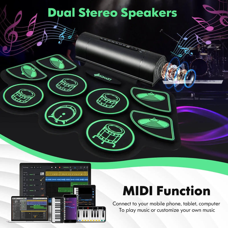 Electronic Drum Set with 2 Build-in Stereo Speakers for Kids by DirectDeals