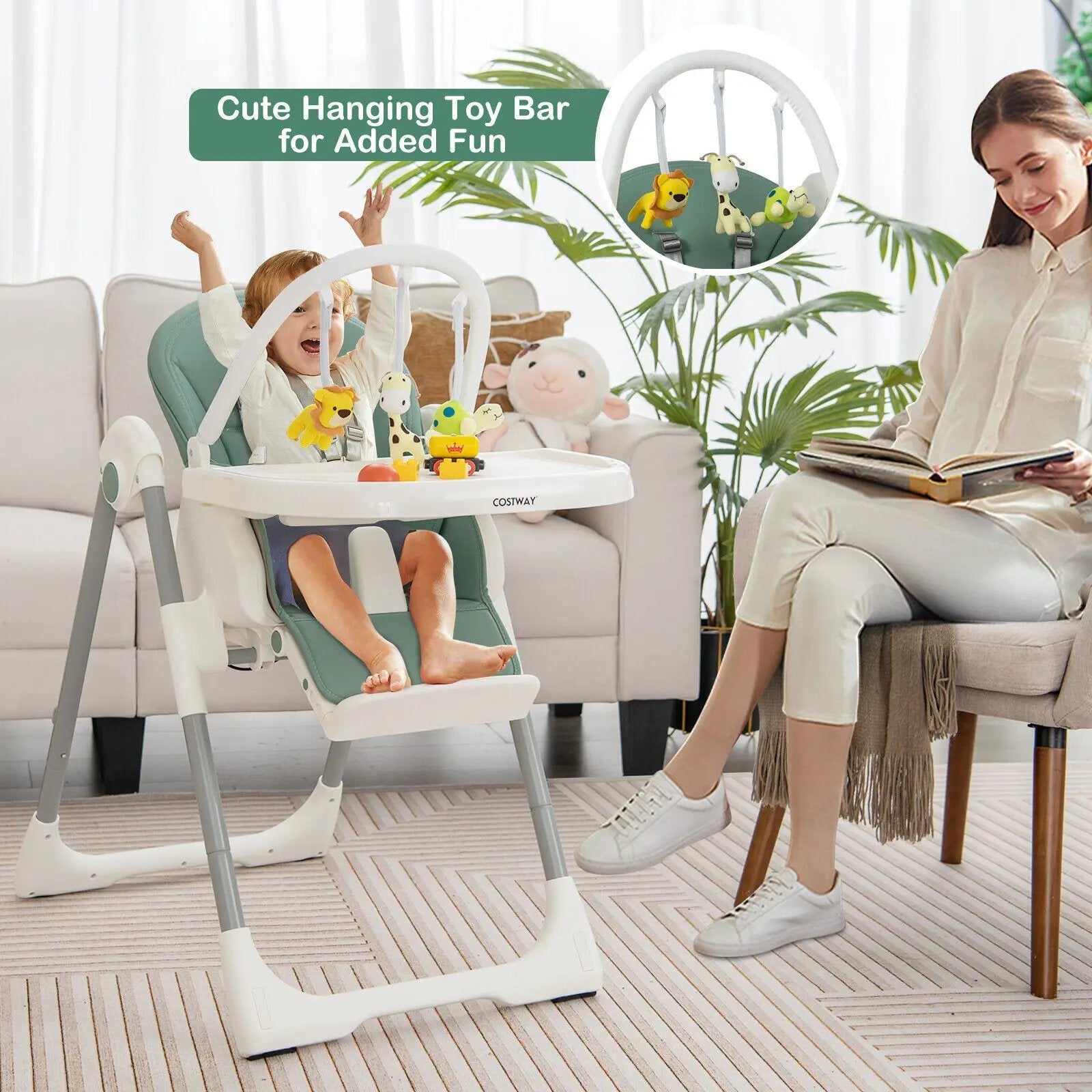 4-in-1 Foldable Baby High Chair with 7 Adjustable Heights and Free Toys Bar by DirectDeals