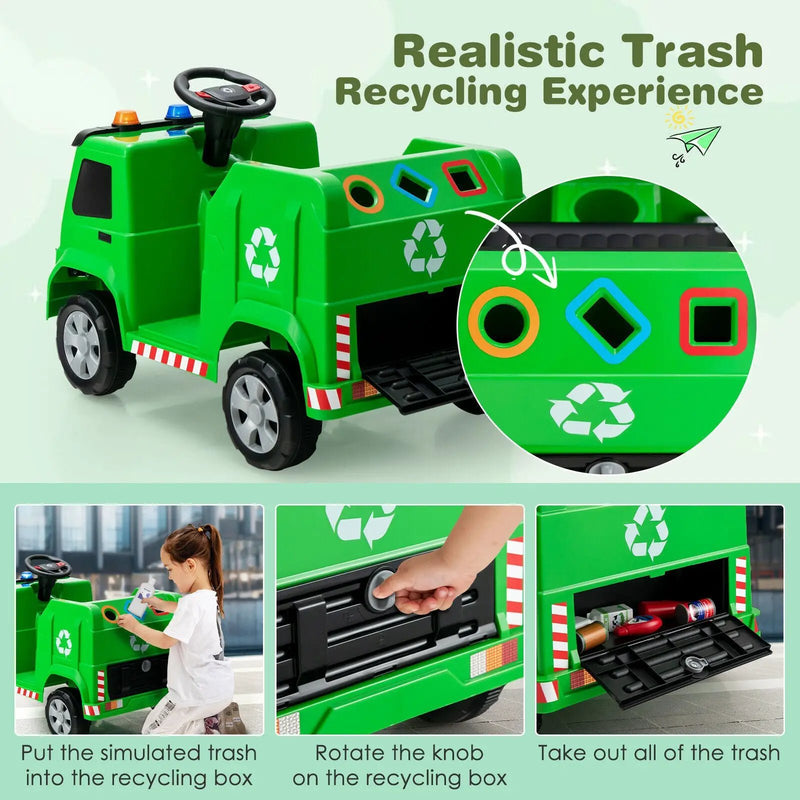12V Kids Ride-on Garbage Truck with Warning Lights and 6 Recycling Accessories by DirectDeals