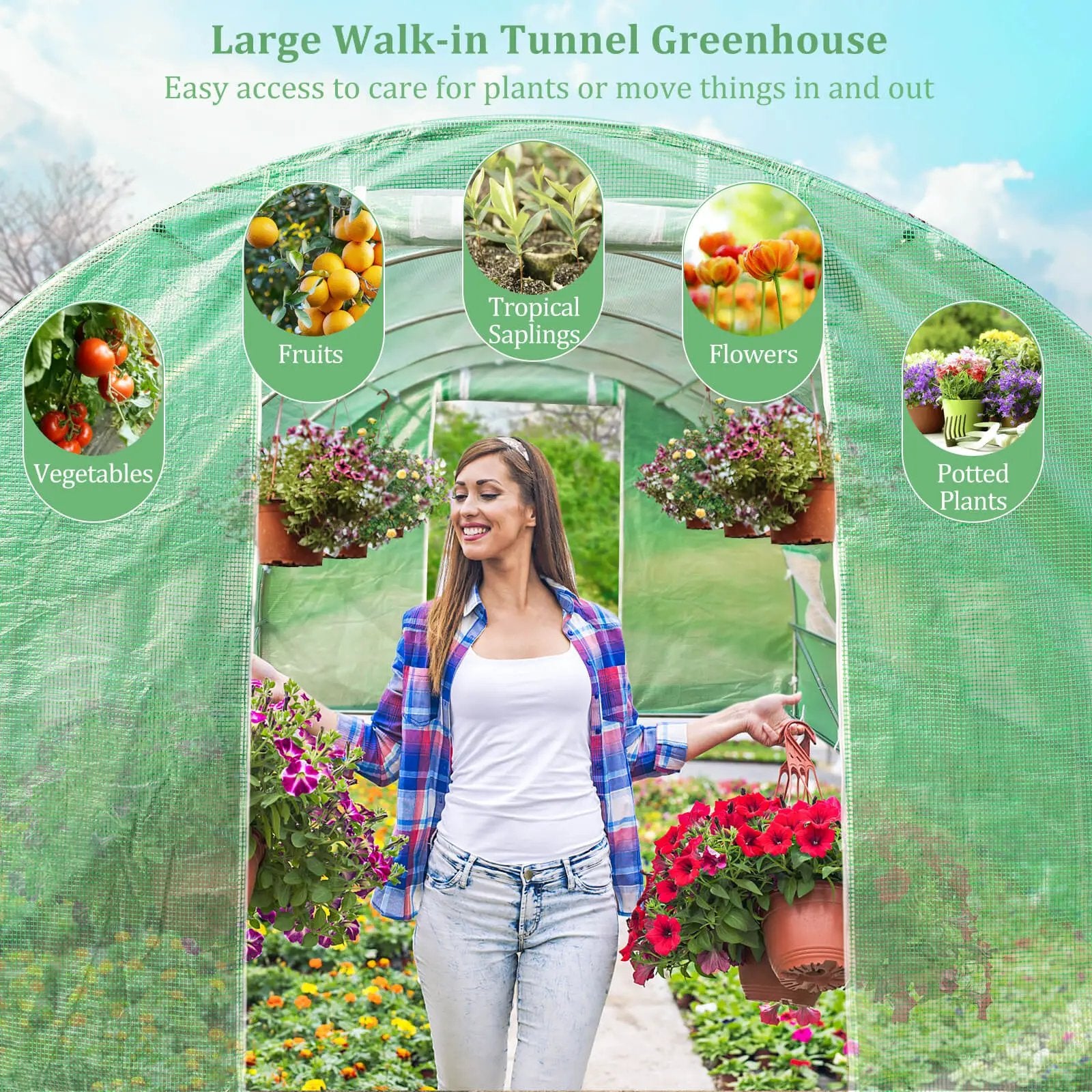 20 x 10 x 6.6 Feet Greenhouse with Windows and Doors for Outdoor-Green by DirectDeals
