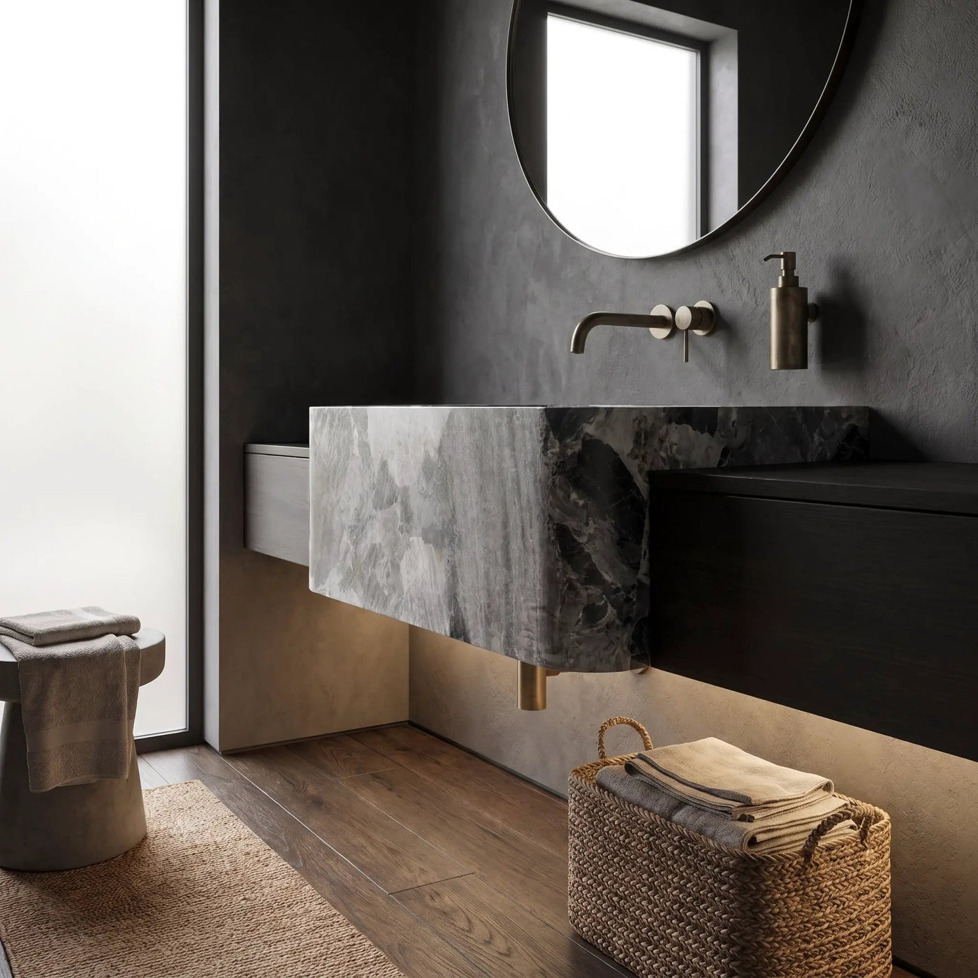 Exotic Grey Marble Wall-mount Bathroom Sink 19x30 by GMSTONE