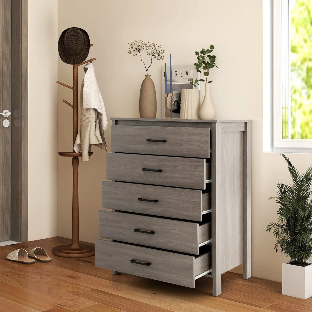 Modern 5-Drawer Multipurpose Chest Dresser with Metal Handles, photo 2 of 10