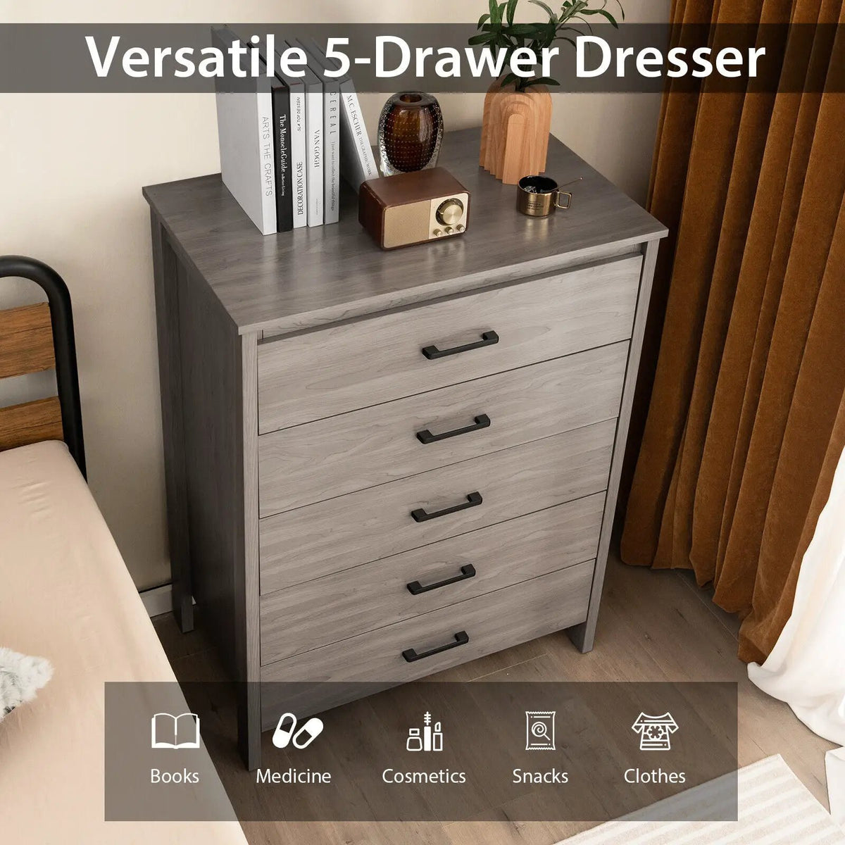 Modern 5-Drawer Multipurpose Chest Dresser with Metal Handles, photo 7 of 10