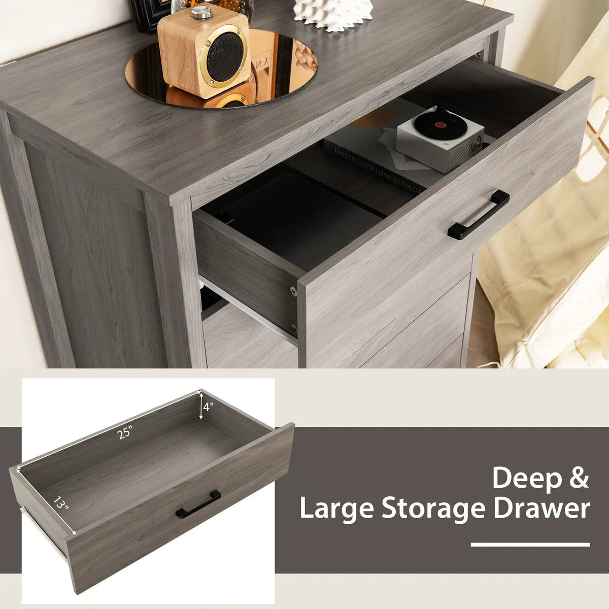 Modern 5-Drawer Multipurpose Chest Dresser with Metal Handles, photo 8 of 10