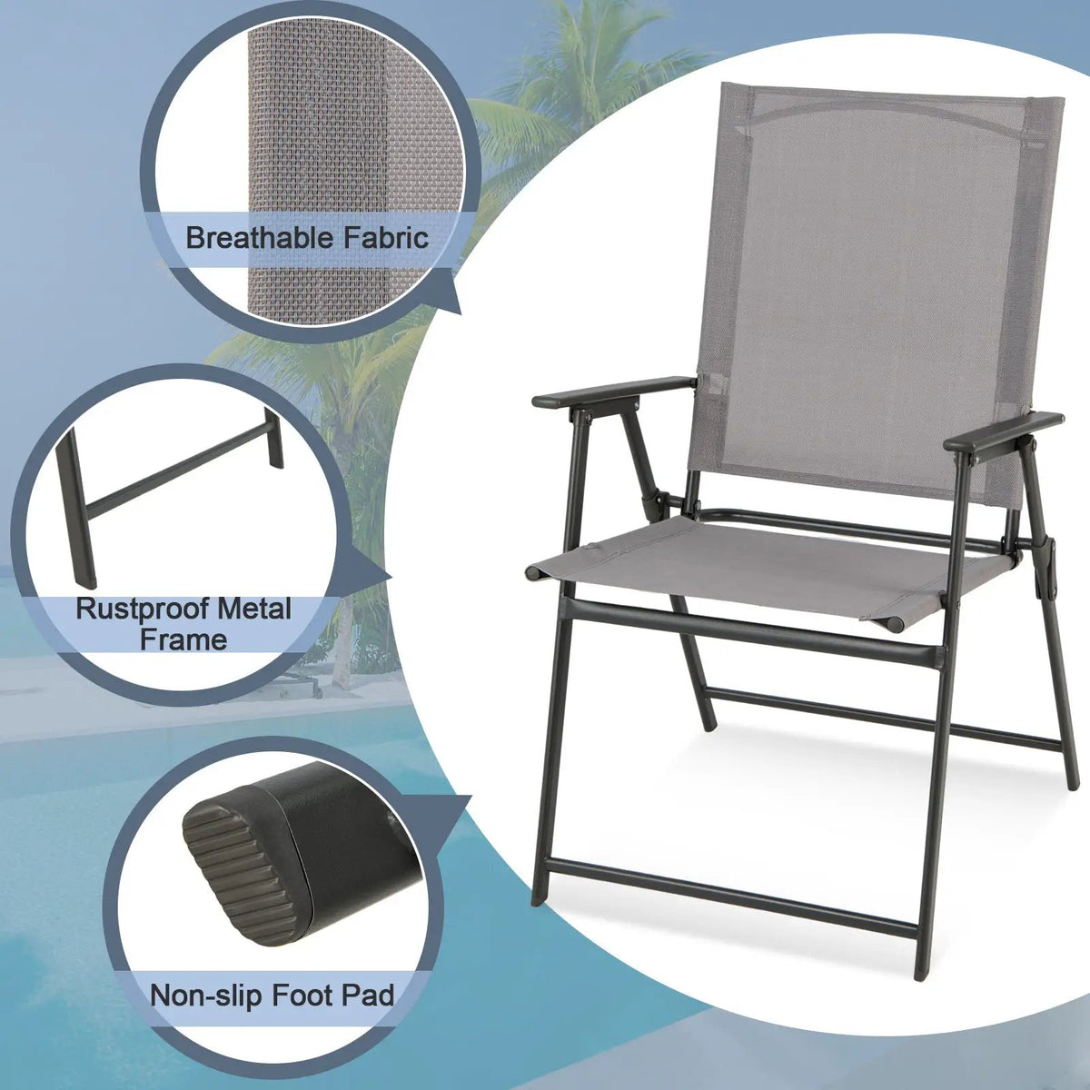 2 Pieces Patio Folding Chairs with Armrests for Deck Garden Yard, photo 5 of 8