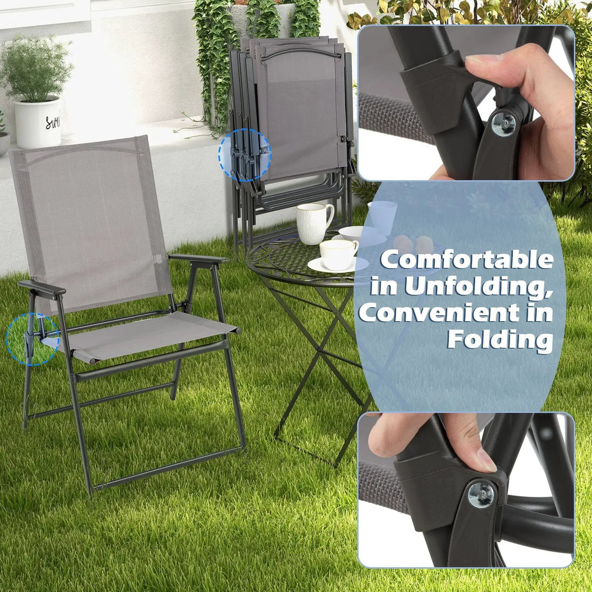2 Pieces Patio Folding Chairs with Armrests for Deck Garden Yard, photo 4 of 8