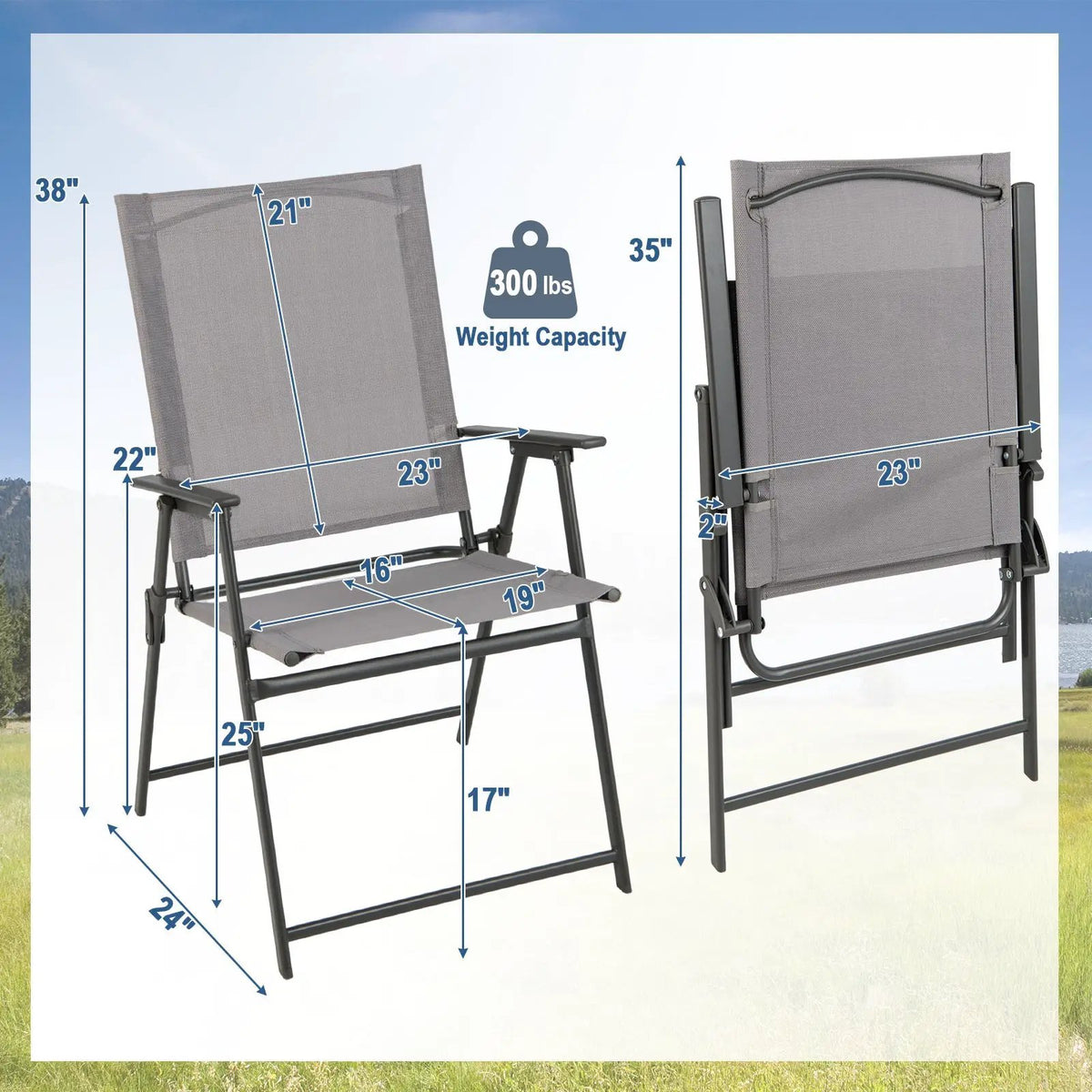 2 Pieces Patio Folding Chairs with Armrests for Deck Garden Yard, photo 3 of 8