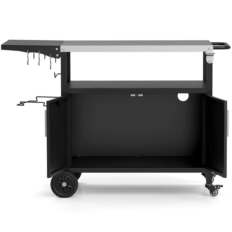 Outdoor Grill Cart with Storage and Folding Stainless Steel Top-Black by DirectDeals