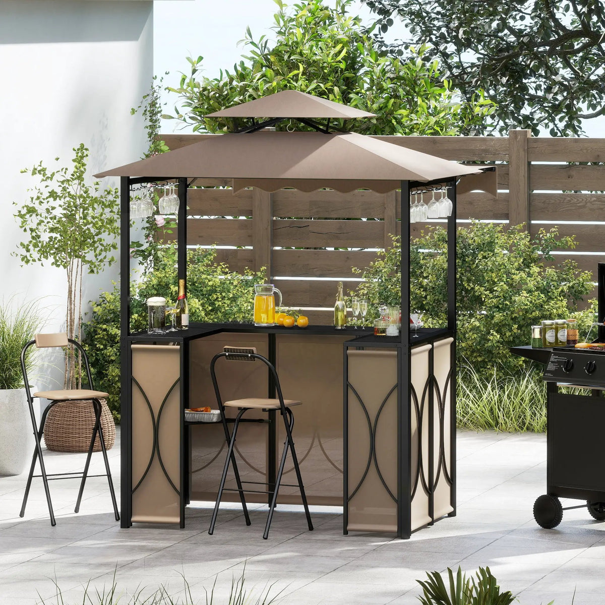 Grill Gazebo with Awning 3-Piece Outdoor BBQ Canopy Double-Tier Soft Top Barbecue Shelter, photo 4 of 16