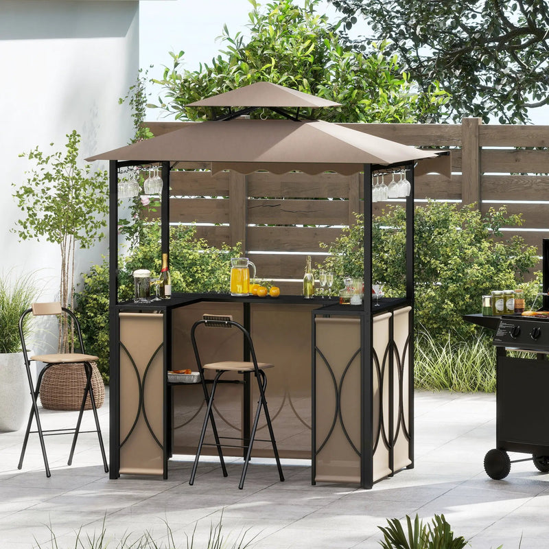 Grill Gazebo with Awning 3-Piece Outdoor BBQ Canopy Double-Tier Soft Top Barbecue Shelter by DirectDeals