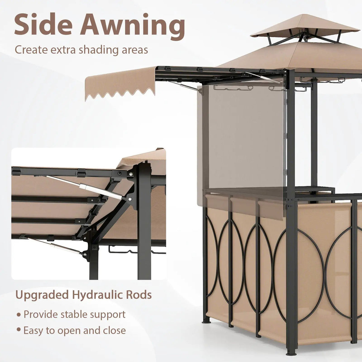 Grill Gazebo with Awning 3-Piece Outdoor BBQ Canopy Double-Tier Soft Top Barbecue Shelter, photo 10 of 16