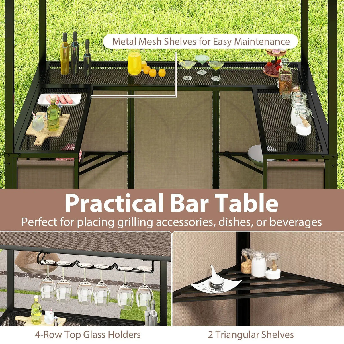 Grill Gazebo with Awning 3-Piece Outdoor BBQ Canopy Double-Tier Soft Top Barbecue Shelter, photo 12 of 16