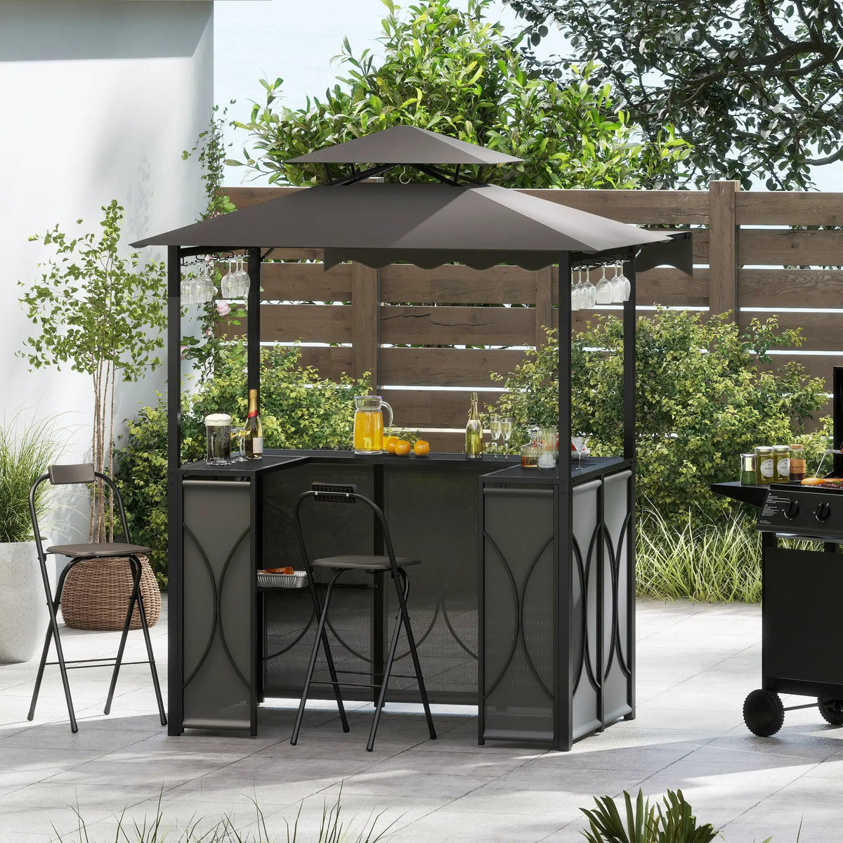 Grill Gazebo with Awning 3-Piece Outdoor BBQ Canopy Double-Tier Soft Top Barbecue Shelter, photo 3 of 16
