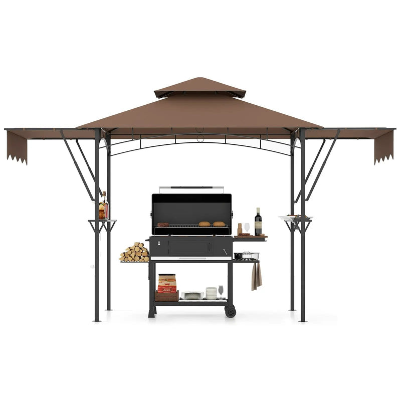 13 x 5 Feet Grill Gazebo with Dual Side Awnings and 2 Shelves Adjustable Shadow by DirectDeals