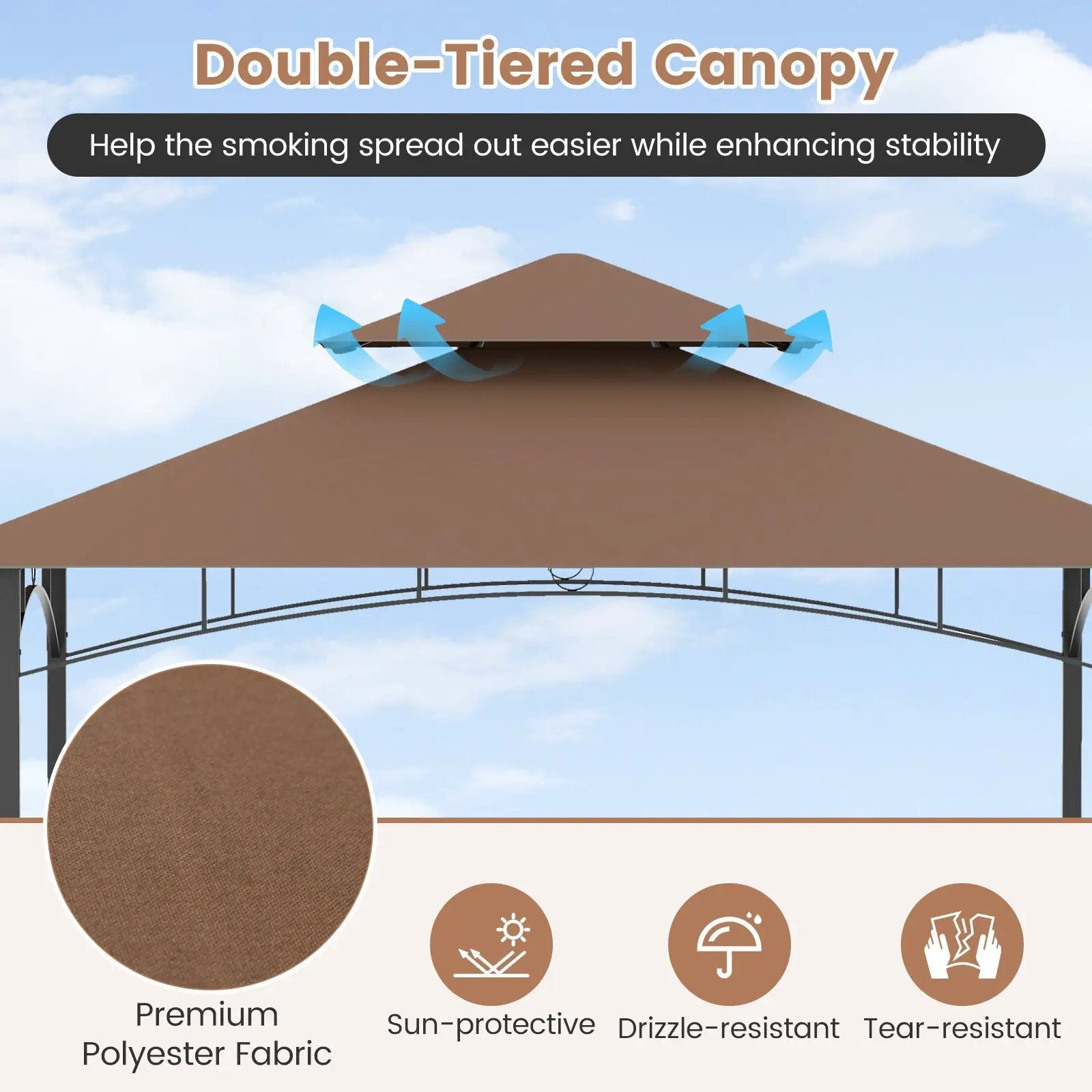 13 x 5 Feet Grill Gazebo with Dual Side Awnings and 2 Shelves Adjustable Shadow by DirectDeals