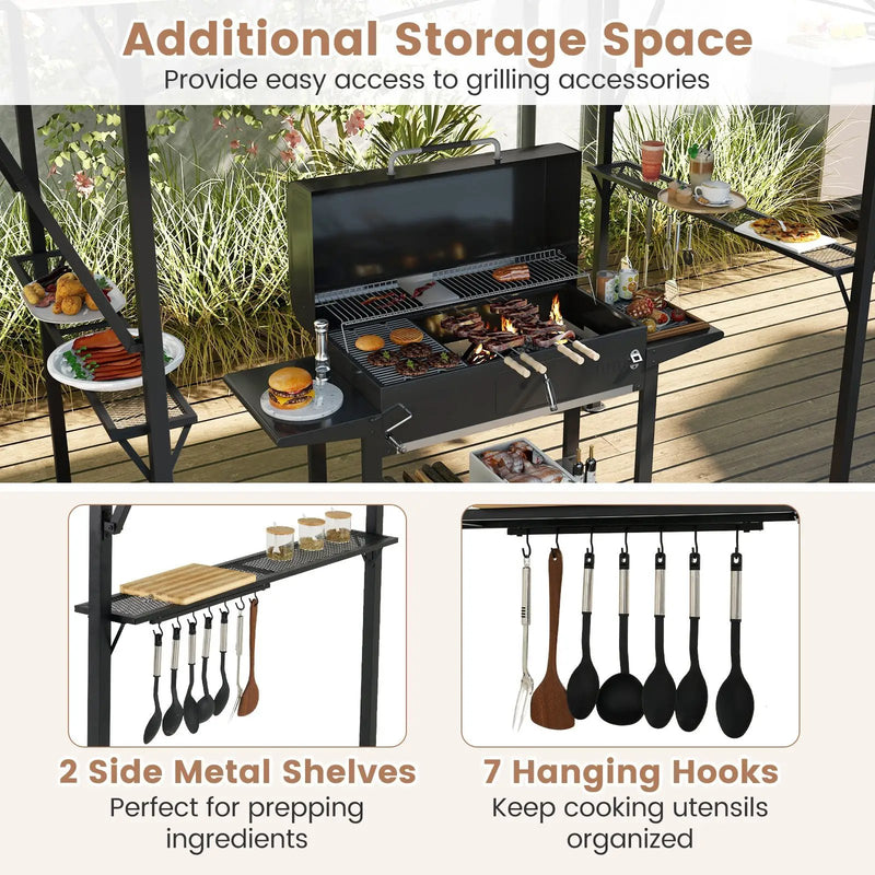 13 x 5 Feet Grill Gazebo with Dual Side Awnings and 2 Shelves Adjustable Shadow by DirectDeals